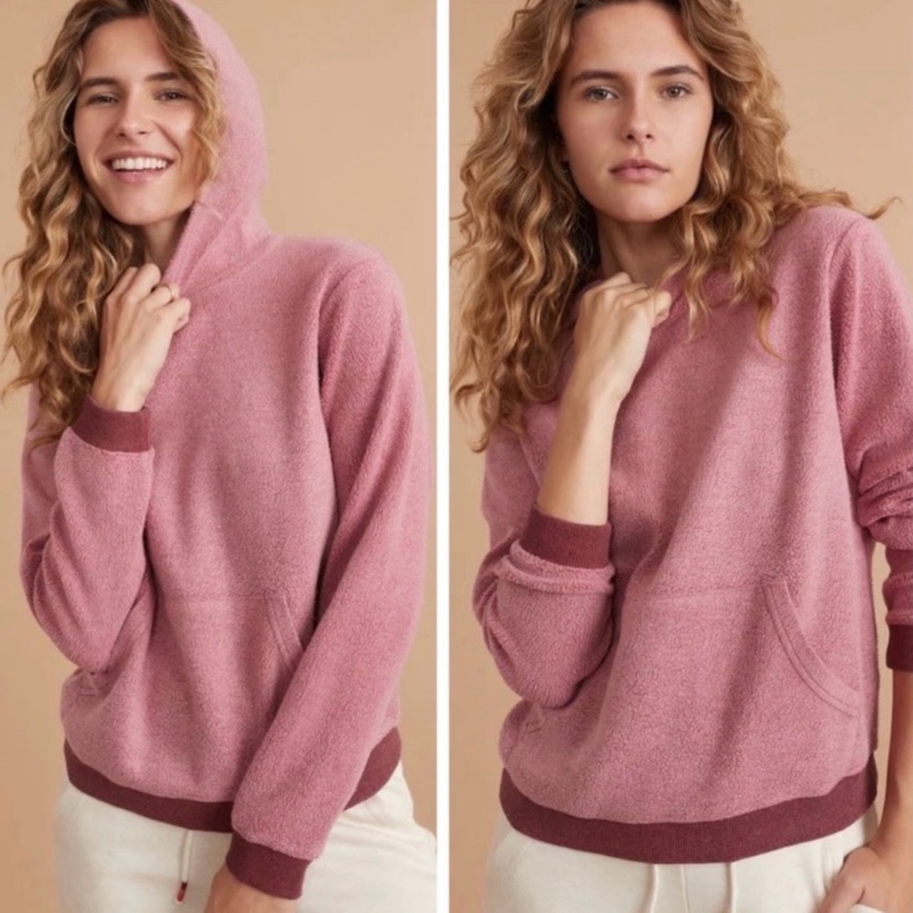Marine Layer Fleece Out Hoodie Reverse Sewn sweatshirt Cordovan pink Medium